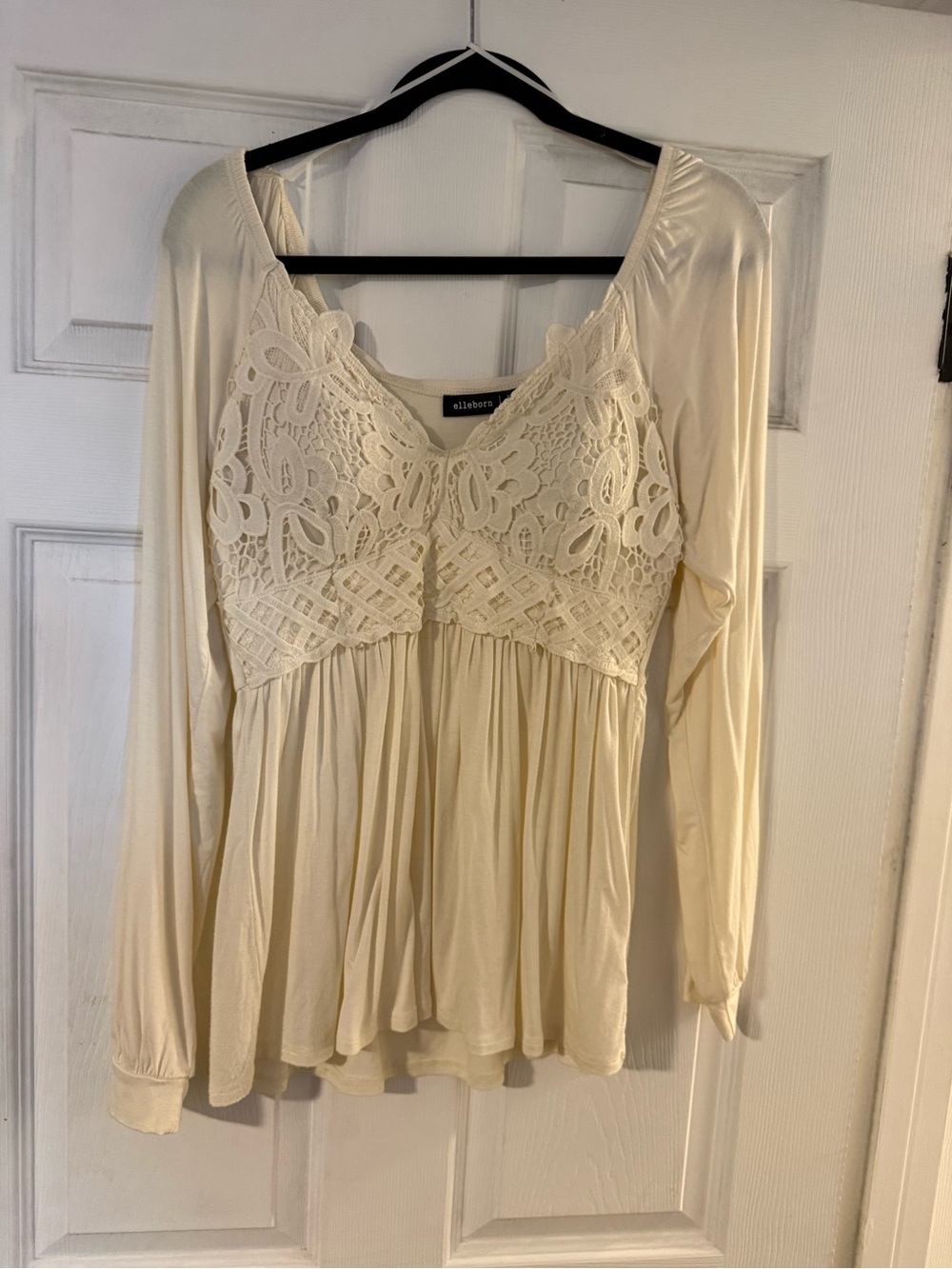 Cream Lace-Detail Long Sleeve Blouse